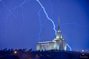 Oquirrh Mntn Temple with Lightning